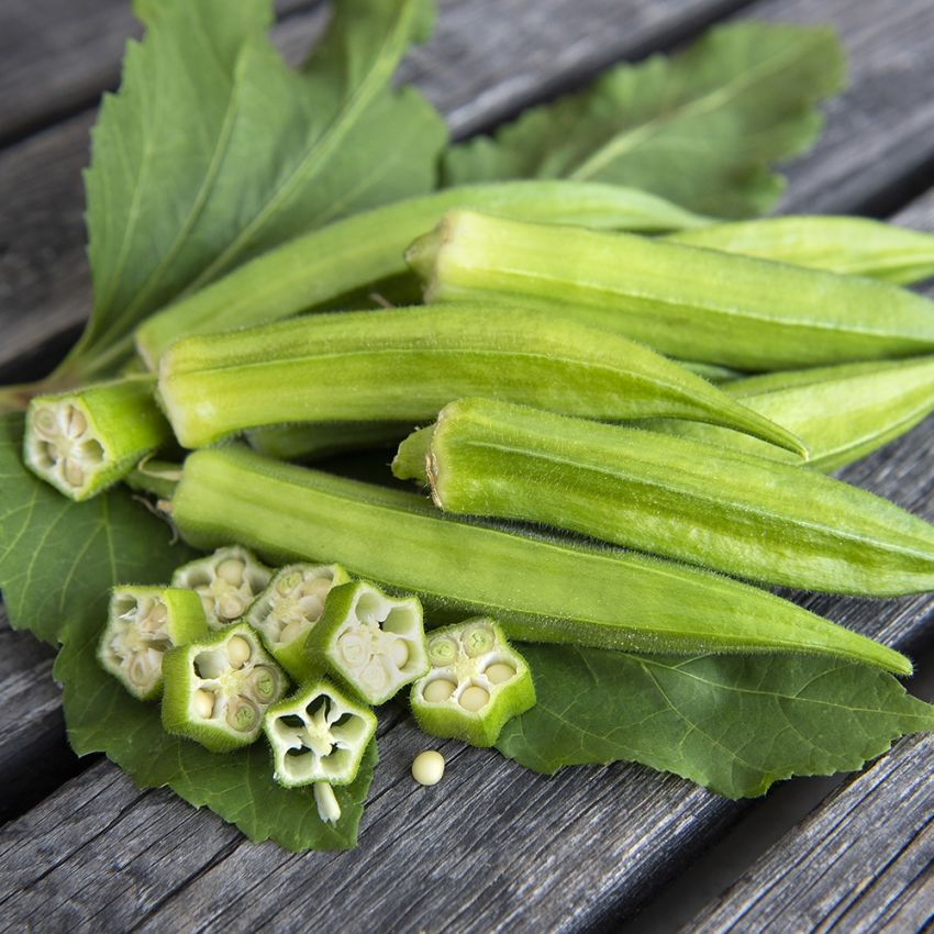 Okra F1 'Baby Bubba' avlång stjärnformad grönsak med ihåligt inre, ljusgrön 