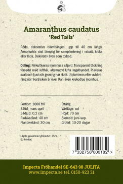 Rävsvans 'Red Tails' Fröpåse beskrivning