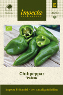 Chilipeppar Padron Koniska frukter, skördas gröna vid ca 5-8 cm. Moga är röda 