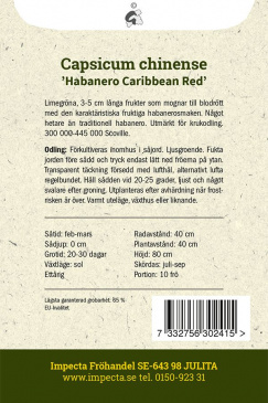 Havannapeppar Habanero Caribbean Red fröpåse baksida Impecta