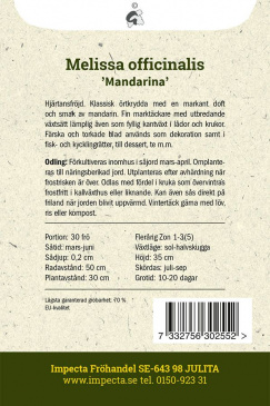  Citronmeliss 'Mandarina' fröpåse baksida Impecta