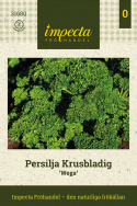 Persilja Krusbladig 'Wega', Mörkgröna, medelkrusiga blad. Snabbväxande, prydliga plantor med fin avkastning.
