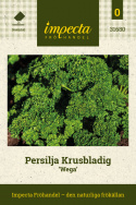 Persilja Krusbladig 'Wega', Mörkgröna, medelkrusiga blad. Snabbväxande, prydliga plantor med fin avkastning.