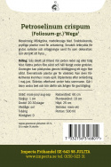 Persilja Krusbladig 'Wega', Mörkgröna, medelkrusiga blad. Snabbväxande, prydliga plantor med fin avkastning.