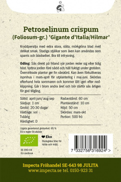 Bladpersilja Gigante d'Italia/Hilmar Impecta odlingsbeskrivning