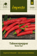 Tabascopeppar ''Birds Eye'', Het chili med långsmala, klarröda frukter.