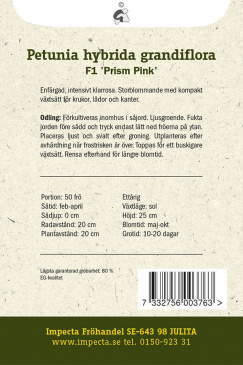 Petunia F1 'Prism Pink fröpåse baksida Impecta