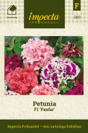 Petunia F1 Fanfar, Stora, bollrunda, dubbla blommor. Flerfärgsblandning.