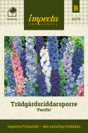 Trädgårdsriddarsporre 'Pacific', Jättehöga, täta blomspiror. Flerfärgsblandning.