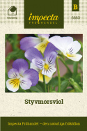Styvmorsviol, Vackra, blå-vit-gula blommor på upprätt grenad stjälk.