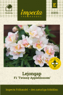 Lejongap F1 Twinny Appleblossom är en kompakt med blommor i vitt och aprikos