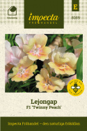 Lejongap F1 'Twinny Peach', Rikblommande, persikorosa till aprikosgula blommor.
