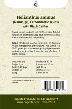 Kruksolros F1 Suntastic Yellow with Black Center fröpåse baksida Impecta