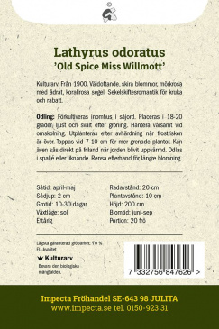Luktärt ''Old Spice Miss Willmott'' fröpåse baksida Impecta