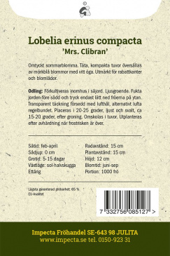 Kantlobelia 'Mrs. Clibran' Impecta odlingsanvisning