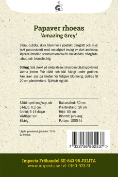 Kornvallmo 'Amazing Grey' Impecta odlingsanvisning