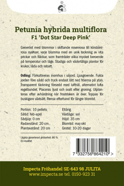 Petunia F1 'Dot Star Deep Pink' fröpåse baksida Impecta