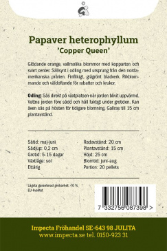 Vindvallmo ''Copper Queen'' fröpåse baksida Impecta