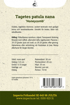 Sammetstagetes Honeycomb fröpåse baksida Impecta