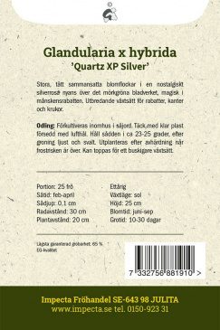 Trädgårdsverbena Quartz XP Silver fröpåse baksida Impecta