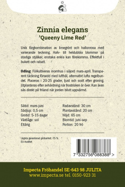 Zinnia ''Queeny Lime Red'' fröpåse baksida Impecta