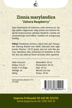 Marylandzinnia Zahara Raspberry fröpåse baksida Impecta