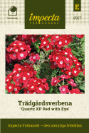 Trädgårdsverbena ''Quartz XP Red with Eye'' blomflockar i rött, vitt mittöga