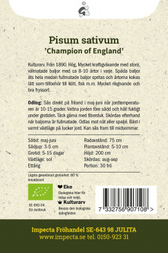Märgärt 'Champion of England' fröpåse baksida Impecta