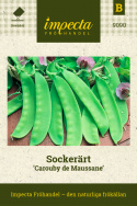 Sockerärt 'Carouby De Maussane', violettblommande fransk sommarärt. Mycket söt.