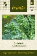 Grönkål 'Lerchenzungen', tätt finkrusiga, mörkgröna blad. Smakrik och köldtålig.