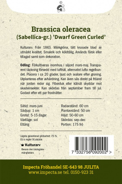 Grönkål 'Dwarf Green Curled' Impecta odlingsanvisning
