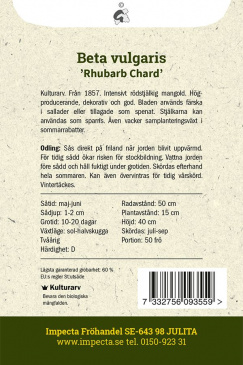 Mangold 'Rhubarb Chard' Impecta fröpåse odlingsanvisning
