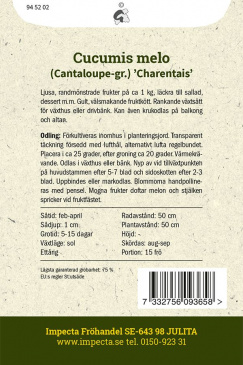 Cantaloupemelon 'Cantalupo di Charentais' Impecta fröpåse odlingsanvisning