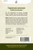 Paprika California Wonder, fröpåse baksida Impecta