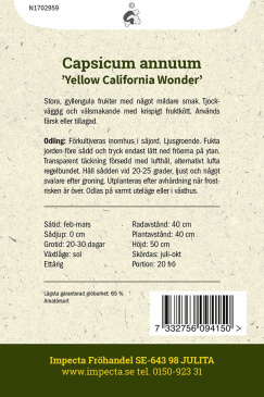Paprika ''Yellow California Wonder'' fröpåse baksida Impecta