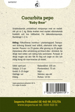 Pajpumpa 'Baby Bear' Impecta Fröpåse odlingsanvisning
