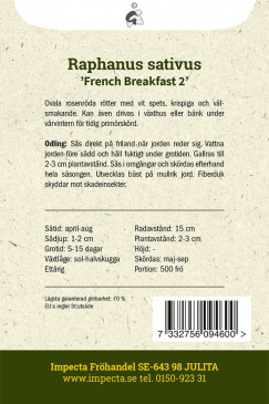 Rädisa 'French Breakfast 2' Impecta fröpåse odlingsanvisning