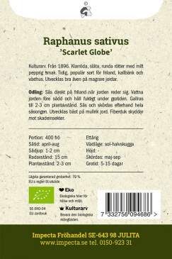Rädisa 'Scarlet Globe' Impecta fröpåse odlingsanvisning