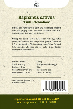 Rädisa 'Pink Celebration' Impecta fröpåse odlingsanvisning
