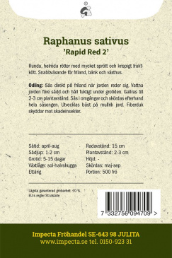 Rädisa 'Rapid Red 2' Impecta fröpåse odlingsanvisning