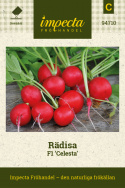 Rädisa F1 'Celesta', Runda klarröda rädisor. Krispigt, pepprigt fruktkött.