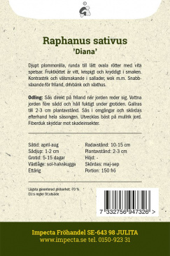 Rädisa 'Diana' Impecta fröpåse odlingsanvisning