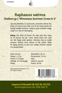 Rättika 'Minowase Summer Cross Nr 3' Impecta fröpåse baksida
