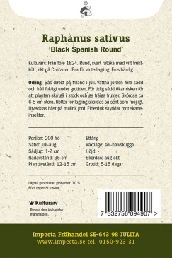 Rättika 'Black Spanish Round' Impecta Fröpåse odlingsanvisning