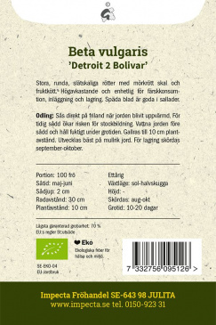 Rödbeta 'Detroit 2 Bolivar' Impecta fröpåse odlingsanvisning