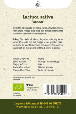 Isbergssallat ''Gondar'' fröpåse baksida Impecta