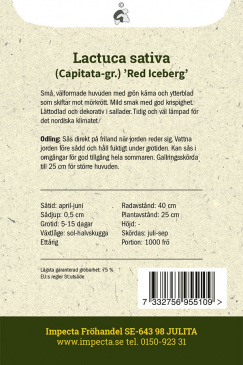 Isbergssallat 'Red Iceberg' fröpåse baksida Impecta