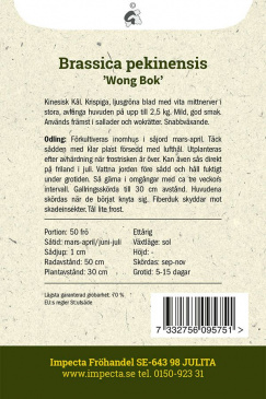 Kinesisk Salladskål Wong Bok fröpåse baksida Impecta