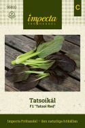Tatsoikål F1 ''Tatsoi Red'', rubinröda blad med gröna stjälkar i täta rosetter.
