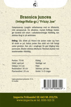 Salladssenap 'Frizzy Joe' fröpåse baksida Impecta